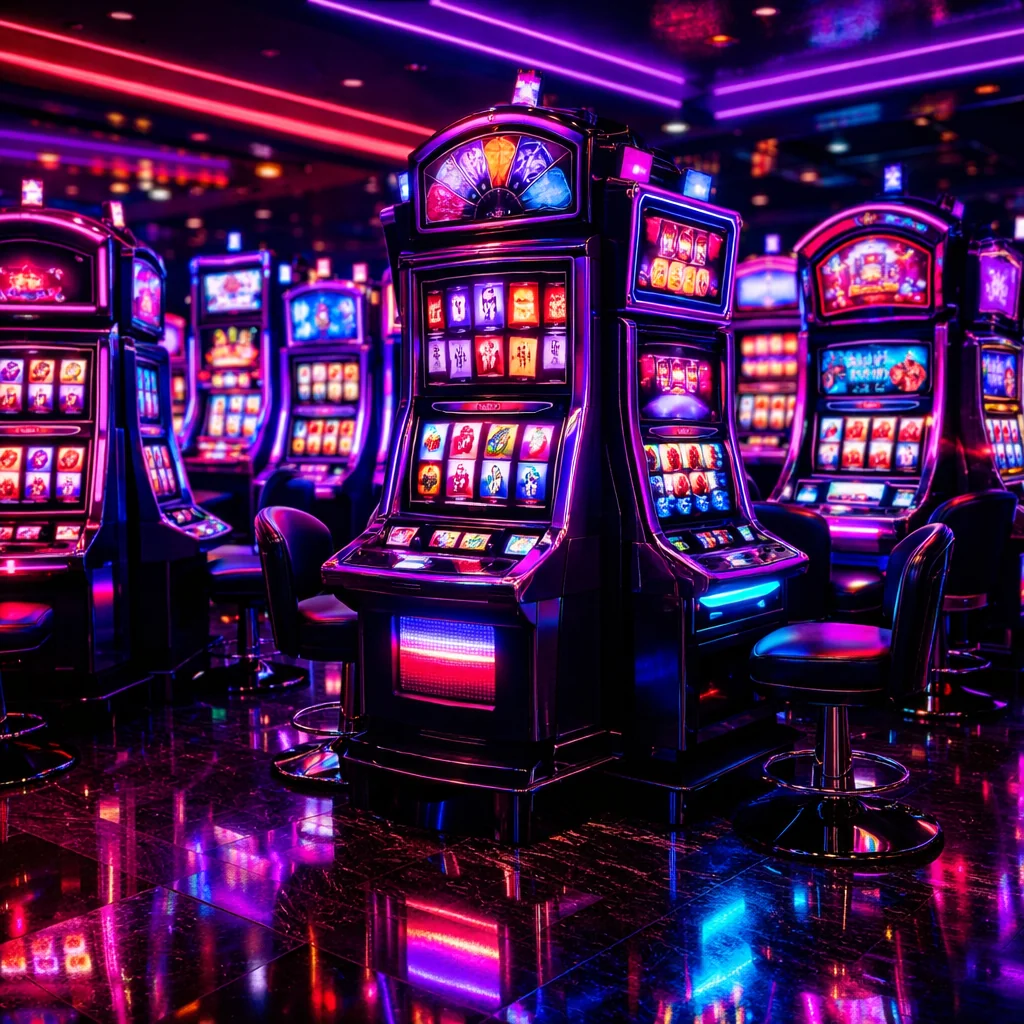 Neonverlichte premium slotmachines met chroom en spiegelende reels